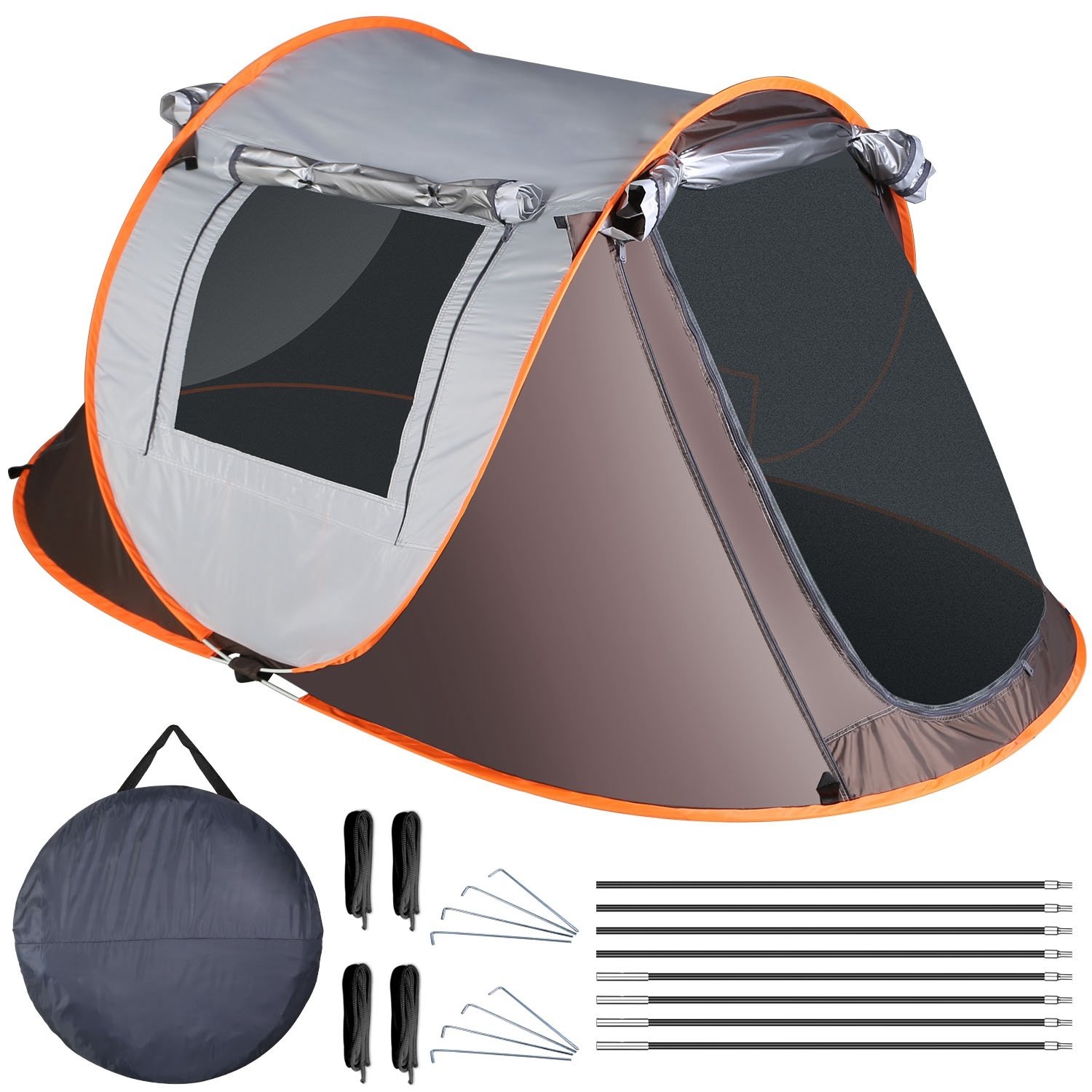 3-4 Person Pop Up Tent Automatic Setup Camping Tent Waterproof Instant Setup Tent with 4 Tent Poles 2 Mosquito Net Windows Carrying Bag for Hiking Cli 3-4 Person Pop Up Tent Automatic Setup Camping Tent Waterproof Instant Setup Tent with 4 Tent Poles 2 Mosquito Net Windows Carrying Bag for Hiking Cli